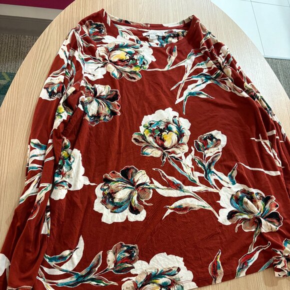 Chico's Long Sleeve Blouse Chico's Size 3 US Size XL Maroon Floral Print Rayon - Picture 1 of 3